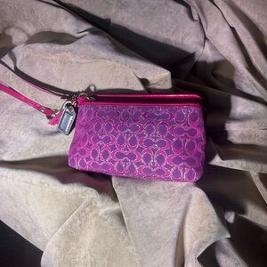 Coach Pink Signature Wristlet with Metallic Accents